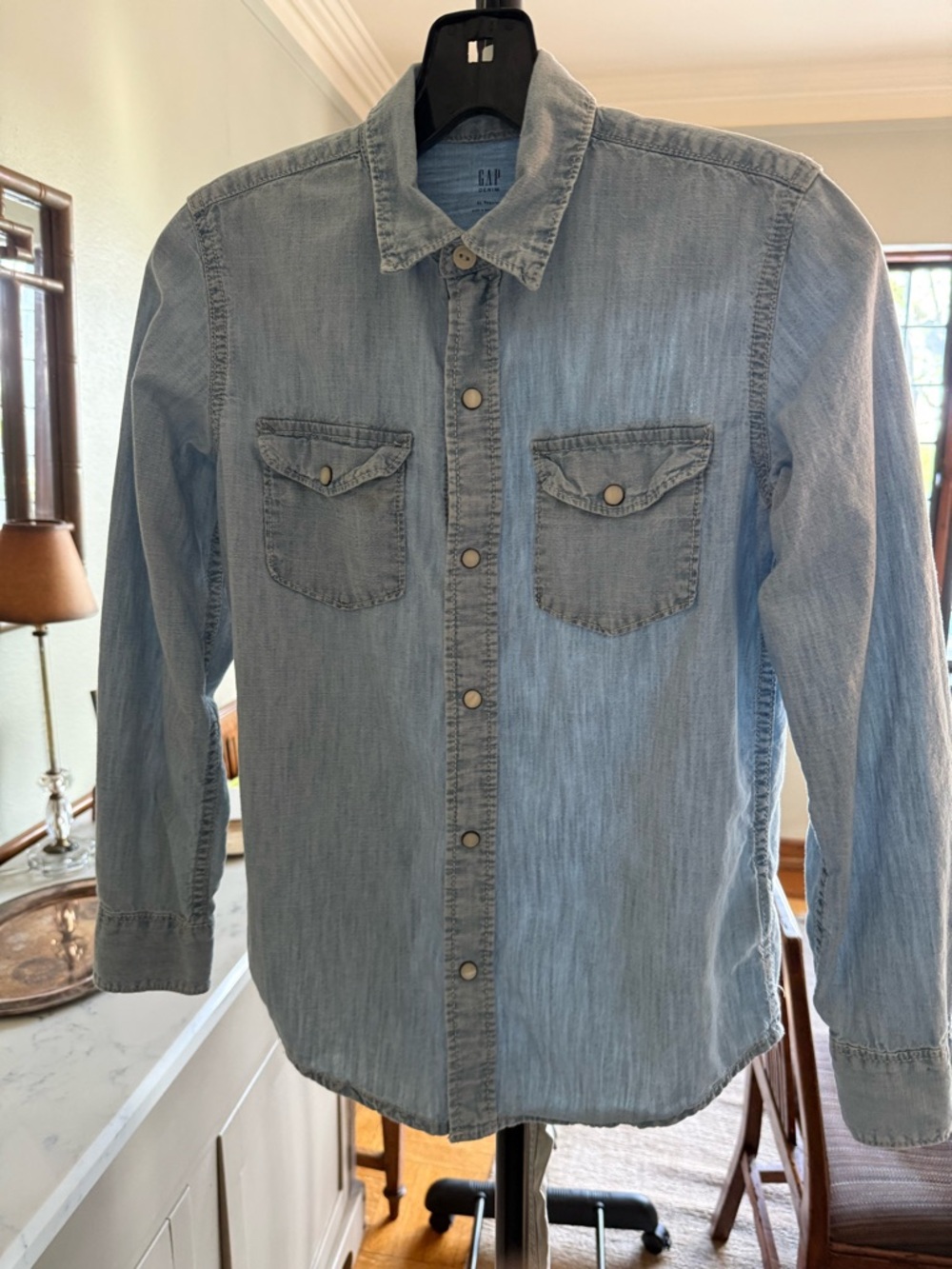 Boys Denim Light Blue Denim Button-Down Shirt Pearlised Button Size XL